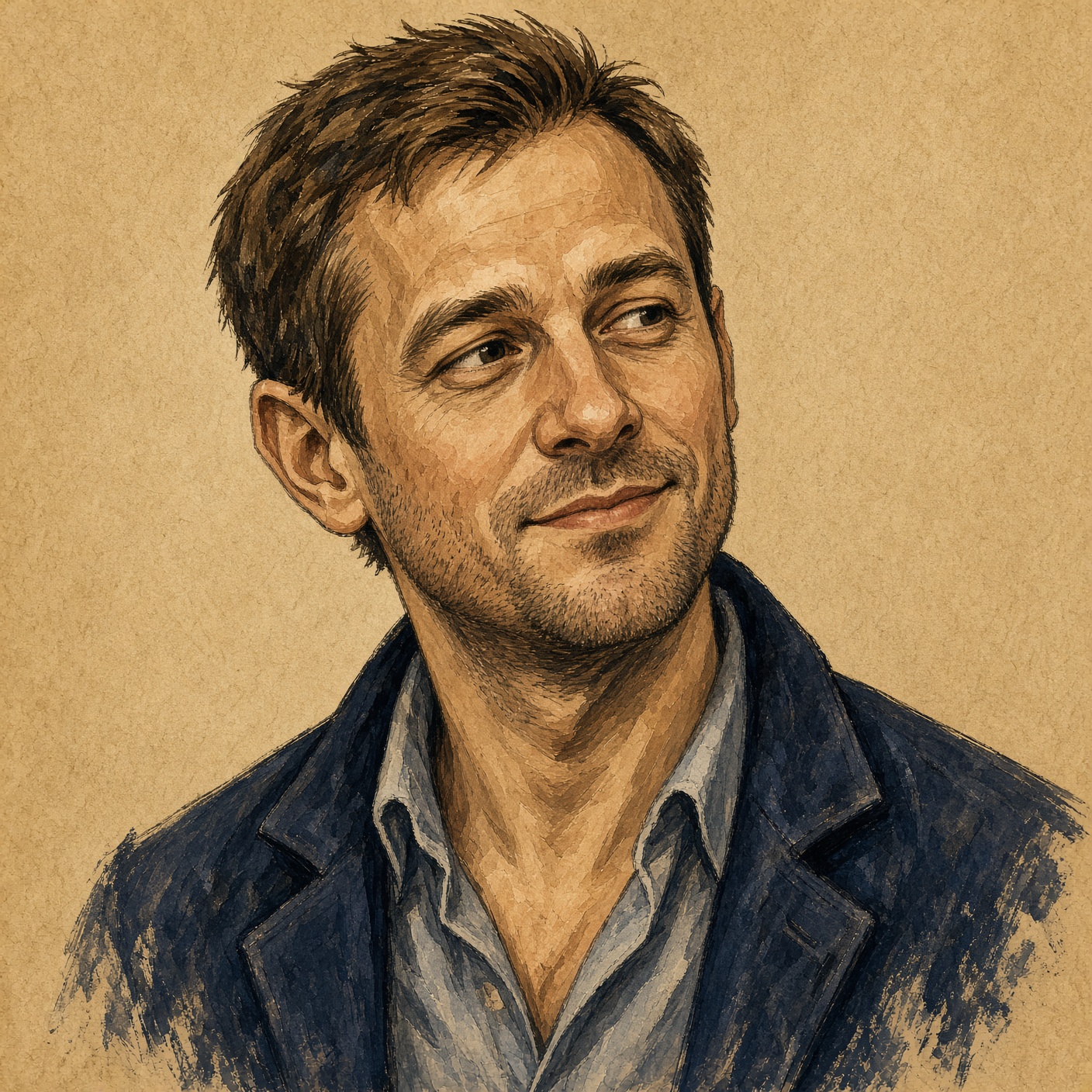 Karikatuur van een man in een colbert. Geen portret van een bestaand persoon.